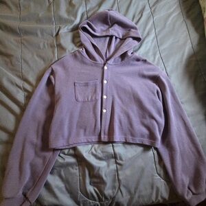 Lavender Button-Up Cropped Hoodie